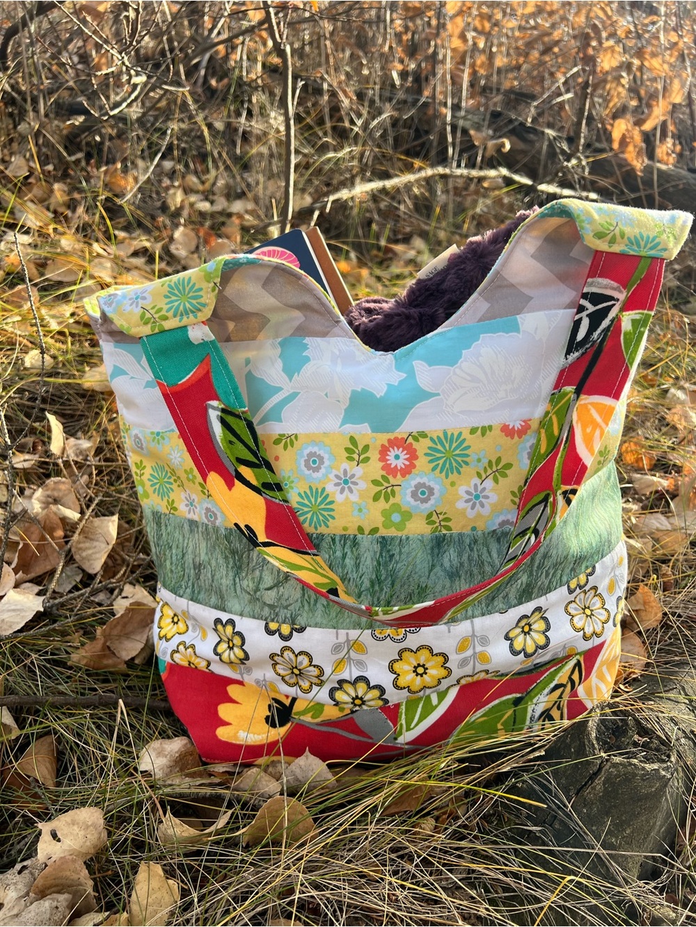 Handcrafted Prairie Sky Patchwork Tote Bag